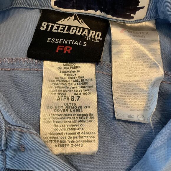SteelGuard Essentials FR Shirt Mens 2XLL Light Blue Flame Resistant Work Button - Picture 2 of 7